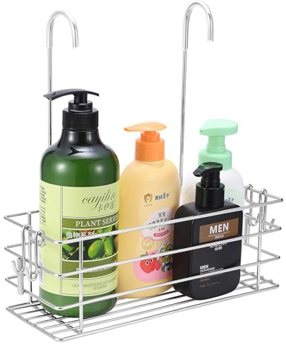 Seltomer Étagère de douche à suspendre pour salle de bain, shampooing, freins, barre de crochet rotative, antirouille (simple couche)