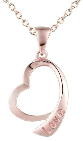 Halskette Anhänger aus 18 Karat Rosegold, Halskette Gold Damen mit Anhänger Hohl Herz mit Love Halskette 45CM