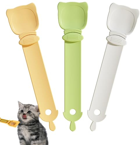 TARKDAK 3PCS Animal Cat Food Spoon Snack Spoon Cat Treats Cuchara para Comida de Gato con Diseño Colgante y Diseño de Empuje Frontal