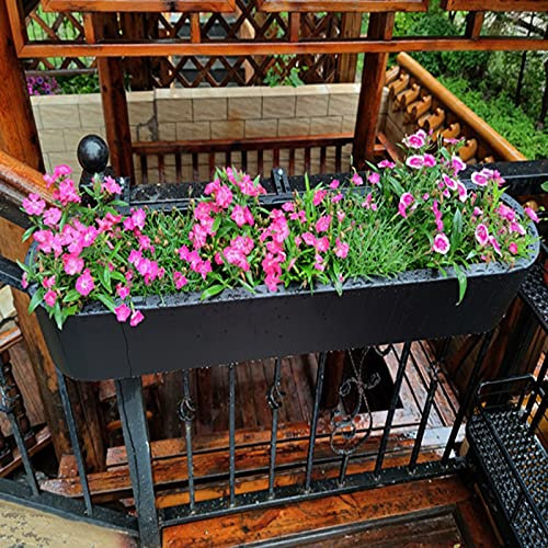 ASHILD Kleiner Pflanzkasten mit schmalem Geländer für Veranda, Terrasse, Fenster, Balkon, Garten, Terrasse, Außenzaun, Metall-Hängepflanzen, Blumenregal mit Haken, Tragkraft: 50 kg (Farbe: Schwarz,