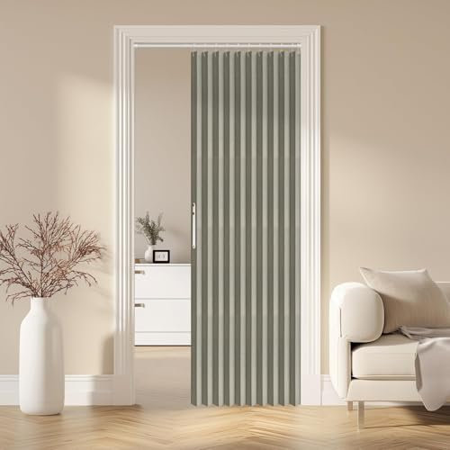 AJAZZ 100% Blackout Magnetic Door Curtain Folding Door Accordion Door Closet Door Curtain Invisible Applicable Bedroom Room Living Room Doorway （Grey 42 W x 78 L 1 Panel