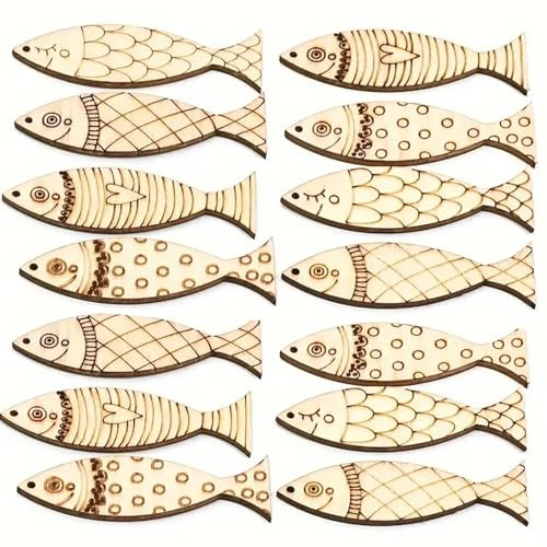 100 Stück Fisch Holzspäne 5x2,5 cm Holzfische zum Selbermachen Unlackierte Holzornamente Fisch Anhänger für Hochzeit Geburtstag Party Dekoration