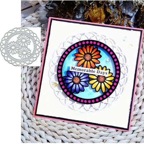 3 Sunflower Round Frame Metal Die Cuts,Merry Christmas Circle Flower Cutting Dies Cut Stencils DIY Scrapbooking Decorative Embossing Paper Scrapbooking Card Making
