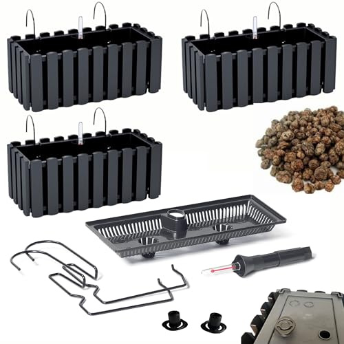 DIKEL 3X Caja barandilla - Macetero balcón - Macetero plástico - Macetero balcón - Macetero Decorativo - DDEF400W + Arcilla expandida 3l - 180x380x165mm - Antracita