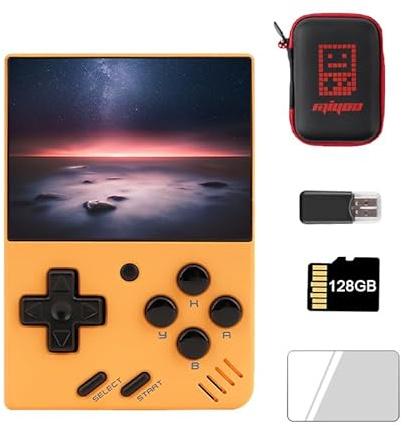 Miyoo Mini V4 Retro Handheld Game Console, 2.8 inch Classic System Retro Video Games Consoles Portable Rechargeable Hand Held 128GB with Case Yellow