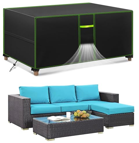 FORTRY Cubierta para muebles de jardín, impermeable, resistente al invierno, funda protectora para muebles de jardín, lona Oxford 420D para mesa de jardín, muebles de terraza, rectangular, 190 x 140 x