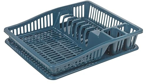 URBN-CHEF Plastic Dish Rack Drainer with Tray - Kitchen Sink Organizer for Plates, Cutlery, Glasses and Utensils - Compact and Spacious Choose from Grey, Maroon, Blue or Taupe