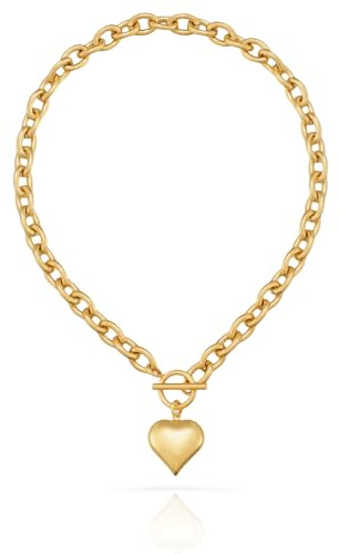 Cosmeria Women's Heart Necklace, 14K Gold and Silver, Jewellery Chain with Thick Chain Link, Nickel-Free and Hypoallergenic