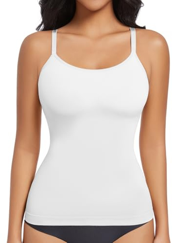 ONEW Shapewear - Canottiera da donna modellante con spalline sottili, a compressione, per allenamento in vita, senza cuciture, modello Camisole, bianco, XL