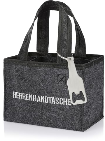 Nordstern Herrenhandtasche Filz Flaschentasche - Trendiger Bierträger für 6 Flaschen - Grau mit Trennwänden - Faltbar - 20x13x15 cm (Getränketasche mit Flaschenöffner)