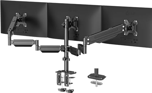 suptek Triple Monitor Mount for Most 17 to 32 inch Screens,Gas Springs Adjustment Triple Monitor Desk Mount Stand with Clamp & Grommet Kit, White MD8003B