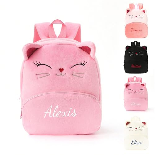 Personalisierte Rucksack Kinder with Embroidered Name, Katzen Kinderrucksack füR MäDchen Junge, Kita Mini Backpack Kleinkind, Kindergartenrucksack Schulranzen Tasche füR Kindergarten School & Travel