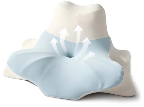 OKYUK 4 in 1 Nackenkissen Ergonomisch mit Zwei-Zonen-Design, Memory Foam Kissen mit Abnehmbarer Kissenbezug für Seiten Rücken & Bauchschläfer (Blau-weiße)