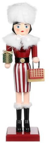 Amosfun Christmas Wooden Nutcracker Figurine, 37cm Large Women Nutcracker Soldier, Novelty Holiday Keepsake Decoration for Tabletop, Fireplace, Christmas Party Supplies