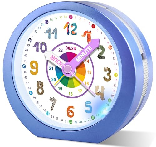 Edillas Sveglia Bambini,Sveglia Analogica Senza Ticchettio con Luce Notturna e Snooze,Alimentata a Batteria,Regalo per Camera dei Bambini,Scuola,Compleanno (Blu navy)