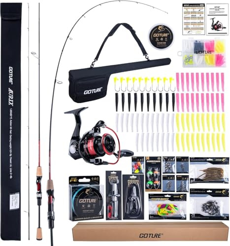 Goture Forellenrute Komplettset Ultra Light 30T Toray Carbon Spinnrute mit Hartschalen-Rutenrohr, 1000er Spinnrolle, 150m PE Schnur, 81-Teilig Angelset für Forellensee & Bach