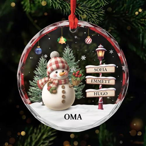 Personalisierte Weihnachtskugeln Oma Schneemann - Personalisierte Geschenke Weihnachten, Glas Weihnachtsschmuck Oma, Weihnachtskugel mit Namen (Modell #3)