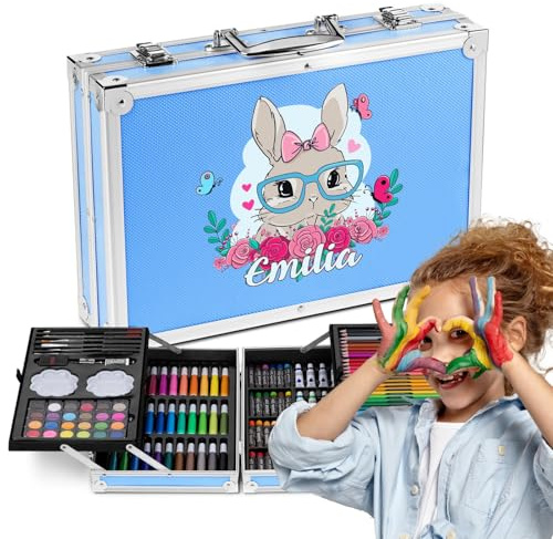 Maverton personalisiertes Kunstset für Kinder - 118-teilig Malkoffer - Buntstifte Koffer Set - Geschenk für Kinder - personalisierte Geschenke zum Kindergeburtstag zu Weihnachten - 34×23×8,5cm