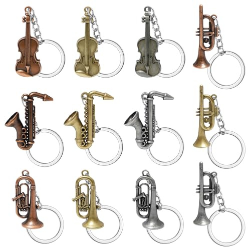 Rebanky 12 Porte Clés Musique en Métal, Saxophone, Violon et Trompette | Porte Clef Instrument Musique pour Clés, Sacs et Cadeaux Destinés aux Musiciens, Élèves, Professeurs et Mélomanes