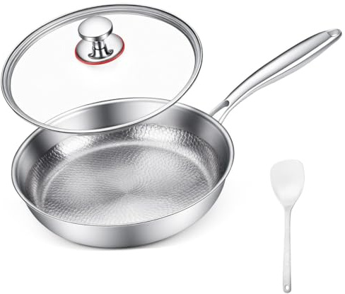 Enjoyicy Titanium Pan for Cooking - Titanium Alloy, No Coating Non-stick Titanium Cookware Frying Pan Hammered Pans Safe Durable Scratch-Resistant Compatible with All Cooktops (11.81in)