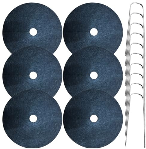 MAGICLULU Tissu Non Tissé Anti-Mauvaises Herbes 52 Cm Diamètre Lot de 6 Set de Tapis de Désherbage Noirs avec 20 Piquets en U pour Jardin Extérieur et Protection des Plantes