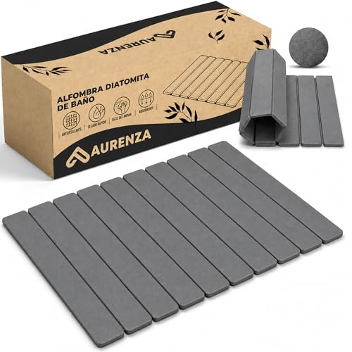 AURENZA, Alfombra Diatomita Baño, Plegable, 60x39 cm – Secado Rápido, Alta Absorción, Antideslizante, Alfombrilla de Ducha de Piedra Natural para Baño, Cocina y Entrada