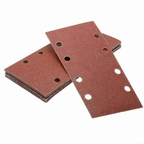 PureBowlic 20 Pcs Sanding Sheets 1/3, Mixed Grits 80/120/180/240, Aluminium Oxide Sandpaper with 8 Holes for Orbital Sander, and, 93x185mm, Red Brown