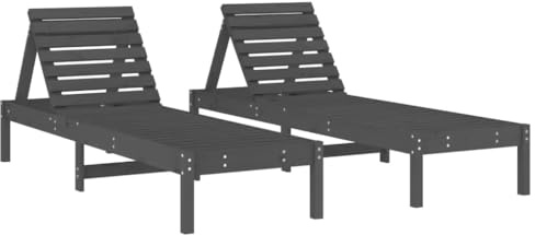 QJBSAVVA Set di 2 lettini da giardino in legno di pino massiccio con schienale regolabile, 199,5 x 60 cm, per giardino, terrazza e piscina, colore: grigio