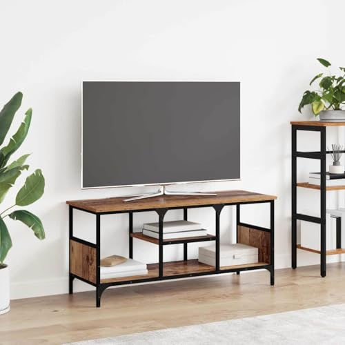 Boltkex TV-skåp gammalt trä komposit trä och järn 100 x 35 x 45 cm TV-bänk lågbord med 3 hyllor för mediamöbler vardagsrum hemmabio ordning
