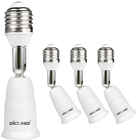 DiCUNO E26 to E26 Socket Extender (9.5CM/3.74IN Extension), Standard Screw Base, 165℃ Heat-Resistant, Maximum Wattage 200W, Socket Base Extension Adapter, 180 Degree Bendable, 4-Pack