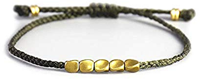EXINOX Pulsera Tradicional Tibetana de la Suerte | Hecha a Mano | Hombre Mujer | Espiritual Budista Nudos Cuentas Metálicas (Verde)