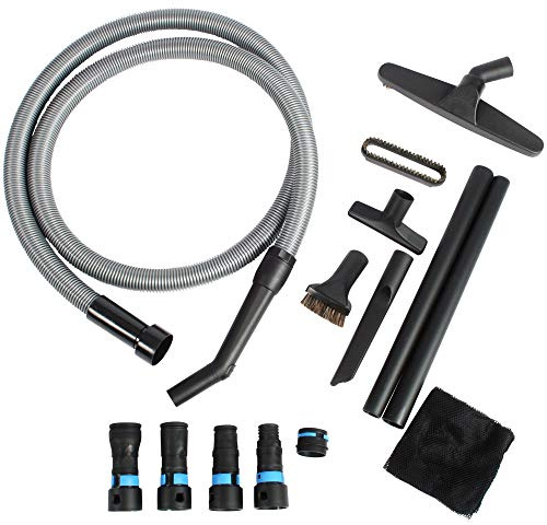 Cen-Tec Systems 95259 10 Ft. Home and Shop Vacuum Hose with Expanded Multi-Brand Power Tool Dust Collection Adapter Set and Full Attachment Kit, Black