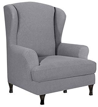 GEBIN Jacquard Sesselbezug, Sessel-Überwürfe Ohrensessel Überzug Bezug Sesselhusse Elastisch Stretch Husse Für Ohrensessel (Grau)