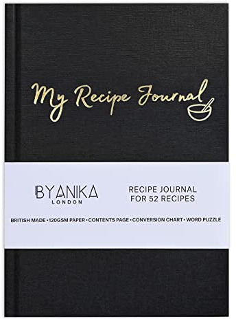 BYANIKA Libro di ricette per ricette proprie, nero corvino, per creare il proprio libro di cucina, quaderno con copertina rigida, diario vuoto da scrivere, organizer per cucina per la famiglia, regali