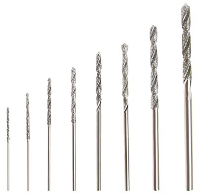 Lot de 8 forets hélicoïdaux diamantés 0,8/1,0/1,2/1,5/1,8/2,0/2,5/3,0 mm pour pierre de jade, verre, nacre, coquillages adaptés pour perceuse d'établi