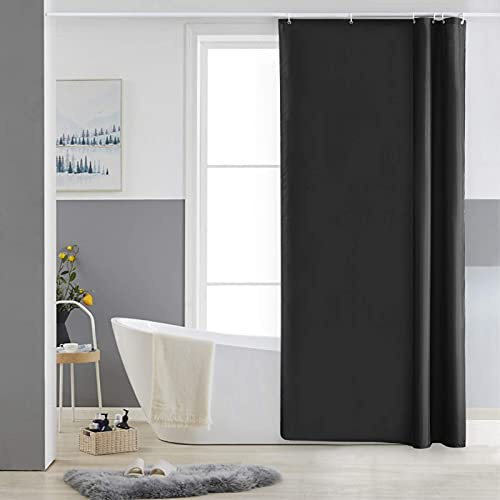 Furlinic Petit Rideau de Douche,Noir,Anti Moisissure,90 x 180cm,Tissu Polyester,Imperméable,Rideaux Baignoire Lavable en Machine,6 Crochets