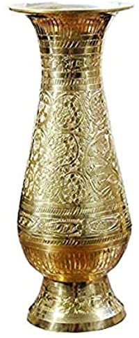 PSQURMART Metall Messing Blumenvase Messing Blumentopf mit Bidri Nakkashi Arbeit für Büro und Heimdekoration mit Design und Nakarshi, Größe -21,6 cm