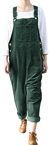 Womens Casual Corduroy Jumpsuit Retro Sleeveless Bib Overalls Dungarees with Pockets