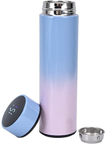 Bottiglia D'acqua Intelligente, Thermos per Caffè Infusore per Tè Bottiglia da Caffè 17oz / 500ml Display a LED Tazza da Viaggio Sportiva con Isolamento Sottovuoto in(Blu in alto e cipria in basso)