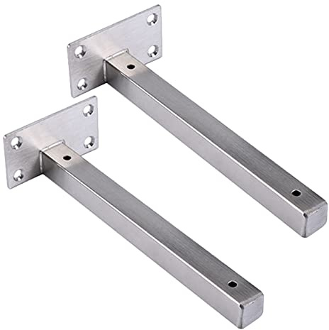 Silber Vierkantrohr Regalhalterungen Industrielle Schwerlast Regalträger Wandkonsole Edelstahl Metallhalterung für Küche, Garten, Lager, 2 Stück (200mm/7.9in)