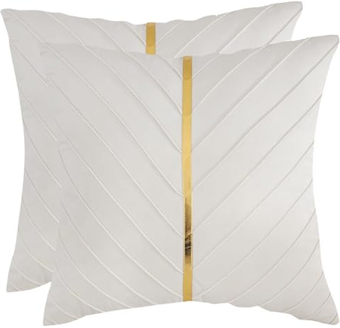 Tosleo Kissenbezüge 2er Set Samt Kissen mit Goldfarbenem Leder Dekokissen Moderne Luxuriös für Sofa Gartenbett Couch Wohnzimmer Sofakissen Bett
