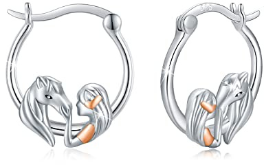 Pferd Ohrringe Mädchen 925 Sterling Silber Rose Gold Horse Kleine Creolen Ohrringe Tier Horse Pferde Schmuck für Damen Mädchen Kinder