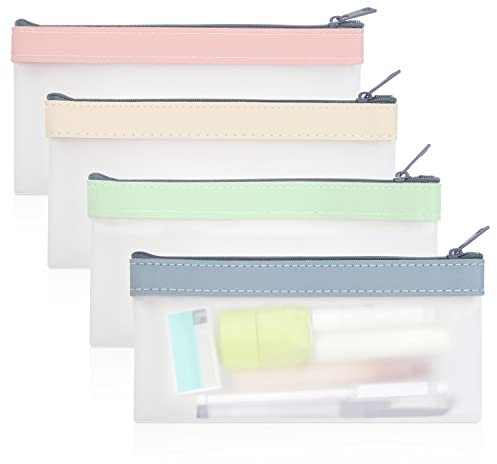 Modixun 4 transparente Federmäppchen, superweiches TPU-Federmäppchen mit Reißverschluss, wasserdichte Schreibwaren-Aufbewahrungstasche, Reise, transparente Make-up-Tasche