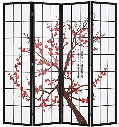 FDW Room Divider 6Ft Folding Privacy Divider 4 Panel Oriental Shoji Screen Wall Divider Wood Divider Portable Freestanding Partition Screen,White
