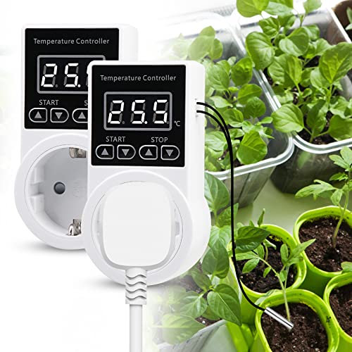 Termostato Per Riscaldamento Digitale, 2 Pezzi, Regolatore Di Temperatura Con Sonda, Termostato Impermeabile, Riscaldamento Intelligente Per Serra, Contenitore In Vetro, Serra, Germinazione Dei Semi