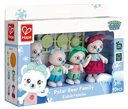 Hape Green Planet Explorers Eisbärfamilie - Nachhaltiges Tierfiguren-Spielset aus Bambusholz, Lernspielzeug für Rollenspiele, Arktis entdecken und Umweltbewusstsein stärken, für Kinder ab 3 Jahren