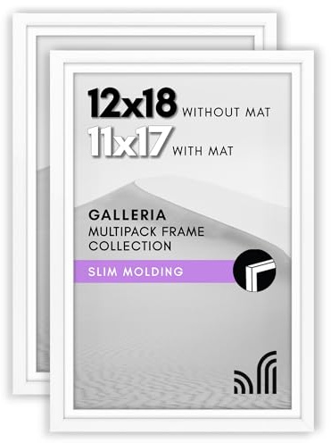 Americanflat 12x18 Poster Frame with Polished Plexiglass - Set of 2 - Use as 11x17 Frame with Mat or 12x18 Frame Without Mat - Galleria Collection - Photo Frames for Wall Display - White
