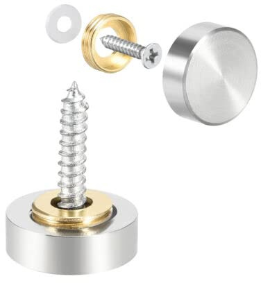 SDTOOLS 8/12/16/20pcs Sets Mirror Screws 16mm Decorative Polished Stainless Steel Mirror Screws Cap Covers with Washers for Mirror Tables Bath Plates Wardrobes Glass Signs (8, 16mm)