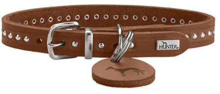 HUNTER Aalborg Style Hundehalsband | Vollrindleder, robust, komfortabel, stylischer Nietenbesatz, Made in Germany, Farbe: Cognac, Größe: 27