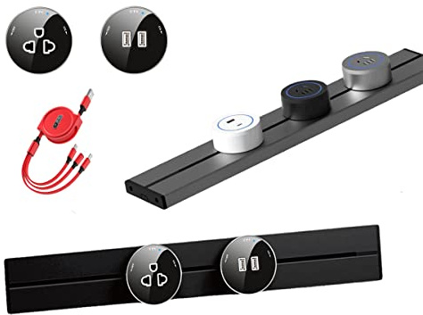 Wall Mount Power Strip with Removable Outlet Adapter,Power Track Home Appliances Universal Outlets Electric Plug Adapter + USB Data Cable (Track and 3 Sockets,2 Universal 1 USB (40cm))